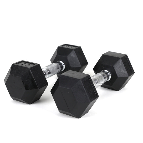 15LB 2 HDRS Rubber Coated Solid Cast Iron Dumbbells, Not Shipped On Weekends